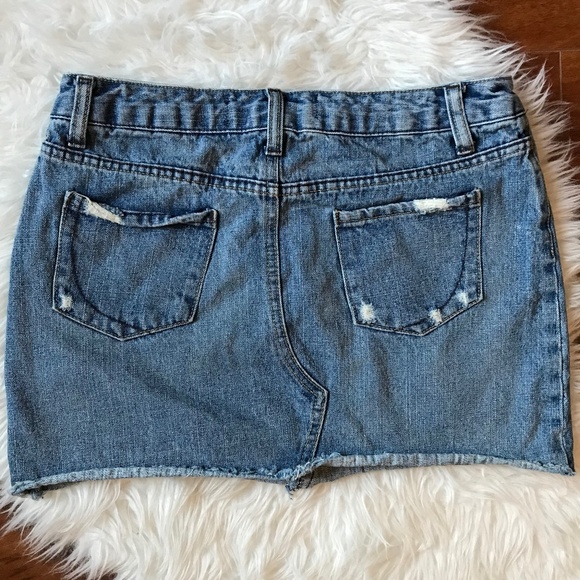 Paper Denim & Cloth Distressed Light Wash 100% Cotton Denim Mini Skirt - Picture 2 of 8